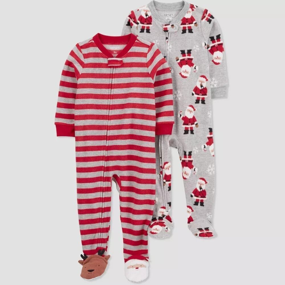 2 Piece Carters Just One You Footed Christmas Fleece Pajamas 18 Months New